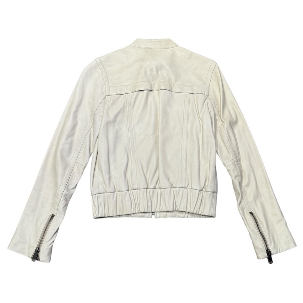 GAP Off White Leather Jacket Bomber Button Collar High Neck Military y2k vintage - Picture 2 of 6